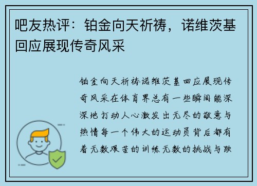吧友热评：铂金向天祈祷，诺维茨基回应展现传奇风采