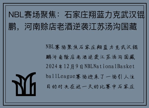 NBL赛场聚焦：石家庄翔蓝力克武汉锟鹏，河南赊店老酒逆袭江苏汤沟国藏